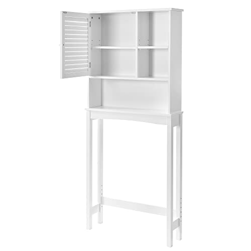 Merax Toilet Storage Shelf with Adjustable Shelves and Shutter Door for Home, Bathroom Organizer Space Saver, White