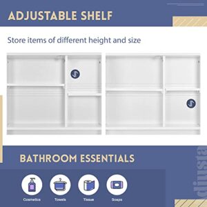 Merax Toilet Storage Shelf with Adjustable Shelves and Shutter Door for Home, Bathroom Organizer Space Saver, White