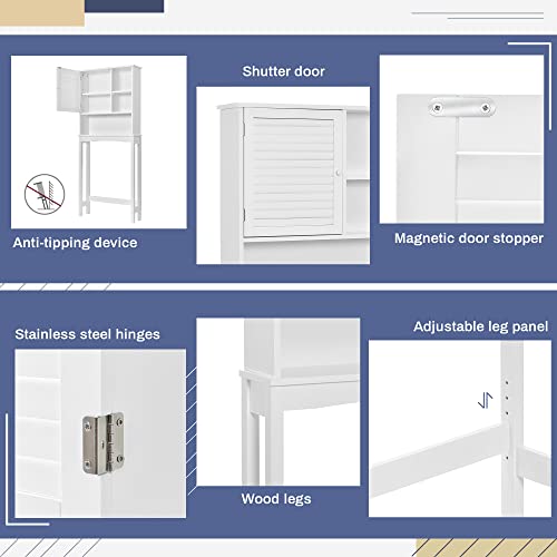 Merax Toilet Storage Shelf with Adjustable Shelves and Shutter Door for Home, Bathroom Organizer Space Saver, White