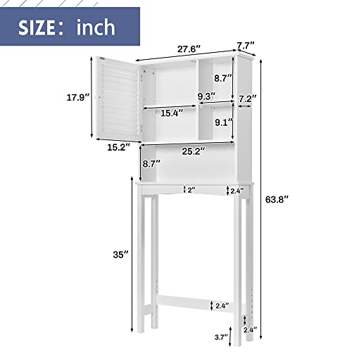 Merax Toilet Storage Shelf with Adjustable Shelves and Shutter Door for Home, Bathroom Organizer Space Saver, White