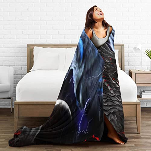 Cool Dragon and Wolf Flannel Fleece Blanket Printed Ultra-Soft Warm Throw Blankets Anti-Pilling for Bed Couch Sofa Travel Camping 50"X40"