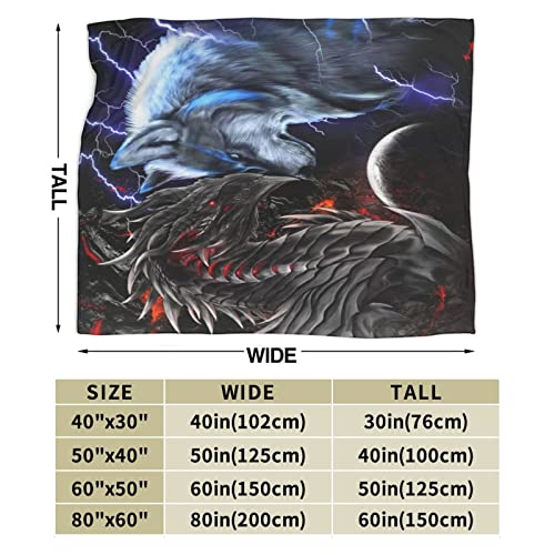 Cool Dragon and Wolf Flannel Fleece Blanket Printed Ultra-Soft Warm Throw Blankets Anti-Pilling for Bed Couch Sofa Travel Camping 50"X40"