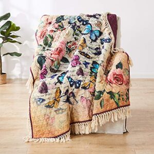 barefoot bungalow gigi butterfly crochet fringed throw blanket