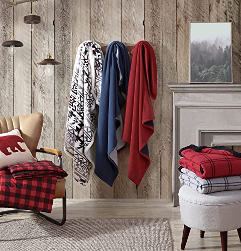 Eddie Bauer - Throw Blanket, Cotton Flannel Home Decor, All Season Reversible Sherpa Bedding (Kettle Falls Grey/Black Throw)