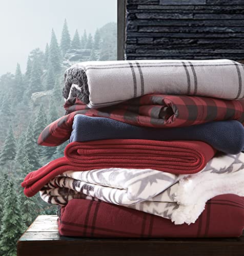 Eddie Bauer - Throw Blanket, Cotton Flannel Home Decor, All Season Reversible Sherpa Bedding (Kettle Falls Grey/Black Throw)
