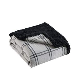 Eddie Bauer - Throw Blanket, Cotton Flannel Home Decor, All Season Reversible Sherpa Bedding (Kettle Falls Grey/Black Throw)