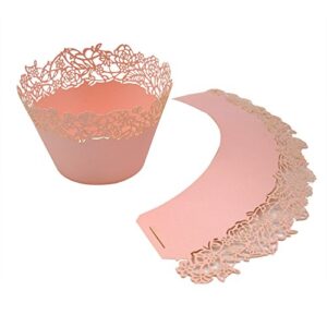 Cupcake Wrappers Pack of 50 Pink Filigree Artistic Bake Cake Paper Cups Little Vine Lace Laser Cut Liner Baking Cup Muffin Case Trays for Wedding Party Birthday Decoration -By KPOSIYA