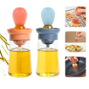 aililiya oil dispenser, 2 pack olive oil dispenser bottle with silicone brush, 2-in-1 dropper glass measuring oil dispenser bottle for kitchen cooking frying baking bbq pancake air fryer marinating