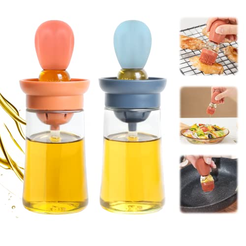 Aililiya Oil Dispenser, 2 Pack Olive Oil Dispenser Bottle with Silicone Brush, 2-In-1 Dropper Glass Measuring Oil Dispenser Bottle for Kitchen Cooking Frying Baking BBQ Pancake Air Fryer Marinating