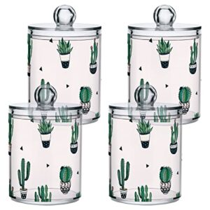 fustylead 4 pack vintage cactus plastic apothecary jars with lid, bathroom vanity storage organizer canister for qtip, cotton ball, swab, round pads, floss