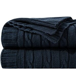 NTBAY 100% Pure Cotton Cable Knit Throw Blanket, Super Soft Warm 51x67 Knitted Throw Blanket for Couch, Sofa, Chair, Bed - Extra Cozy, Machine Washable, Comfortable Home Decor, Navy