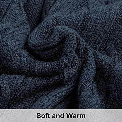 NTBAY 100% Pure Cotton Cable Knit Throw Blanket, Super Soft Warm 51x67 Knitted Throw Blanket for Couch, Sofa, Chair, Bed - Extra Cozy, Machine Washable, Comfortable Home Decor, Navy