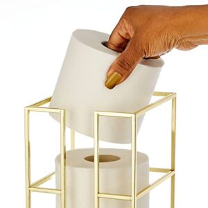 mDesign Metal Free-Standing Toilet Paper Reserve Tower Stand, 3-Jumbo Tissue Roll Storage Canister Holder for Bathroom Under Sink, Shelf, Beside Vanity, Cabinet, Corner, Citi Collection - Soft Brass