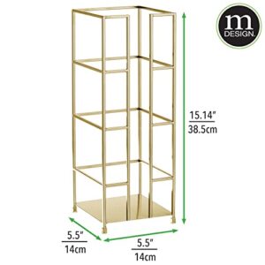 mDesign Metal Free-Standing Toilet Paper Reserve Tower Stand, 3-Jumbo Tissue Roll Storage Canister Holder for Bathroom Under Sink, Shelf, Beside Vanity, Cabinet, Corner, Citi Collection - Soft Brass