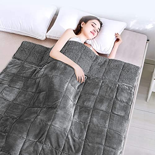 Zareas Adult Weighted Blanket Queen Size（20lbs 60"x80", Cozy Fleece Cooling Heavy Blanket with Premium Glass Beads, Grey