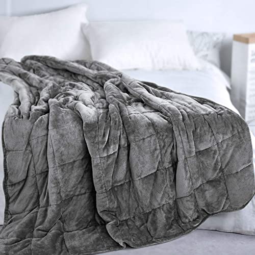 Zareas Adult Weighted Blanket Queen Size（20lbs 60"x80", Cozy Fleece Cooling Heavy Blanket with Premium Glass Beads, Grey