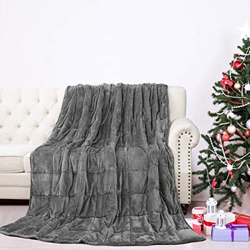 Zareas Adult Weighted Blanket Queen Size（20lbs 60"x80", Cozy Fleece Cooling Heavy Blanket with Premium Glass Beads, Grey