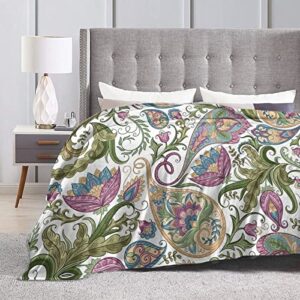 Paisley Fleece Blanket Throw Blanket, Ultra-Soft Cozy Micro Fleece Blanket for Sofa, Couch, Bed, Camping, Travel, & Car Use-All Seasons Suitable50 X40