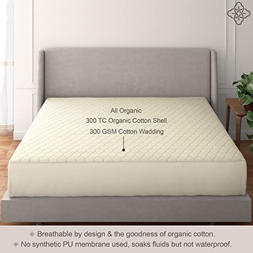 Bioweaves 100% Organic Cotton Mattress Pad Cover, GOTS Certified Quilted Fitted Mattress Protector with Soft Cotton Wadding - 20 Inch Deep Pocket, King