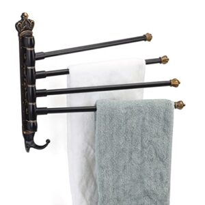 sdh towel rack 4-arms aluminum wall mounted hand towel holder with hooks 180° swivel rotation space saving vintage theme design towel bar for kitchen & bathroom storage