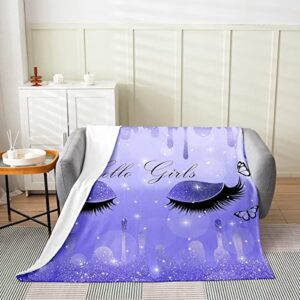 Erosebridal Gradient Eyelash Throw Blanket 40x50 Inch,Gradient Blue Starry Sky Fleece Blanket for Youth,Chic Bling Bling Lash Flannel Blanket Sofa Bed Couch Decor,Butterflies Fluid Ink Bed Blanket