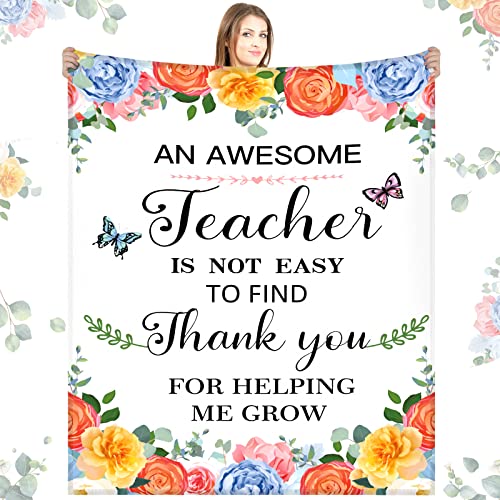 Teacher Throw Blanket Birthday Gift for Women 60''x50'' Teachers Appreciation Blanket Thank You Graduation Present Idea Soft Flannel Blanket for Teacher's Day School Retirement (Floral)