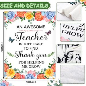 Teacher Throw Blanket Birthday Gift for Women 60''x50'' Teachers Appreciation Blanket Thank You Graduation Present Idea Soft Flannel Blanket for Teacher's Day School Retirement (Floral)