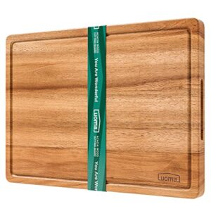 luomal large acacia wood cutting board 17x12in with gift box, wooden cutting board for kitchen, charcuterie board with juice groove, chopping board for meat, vegetables, fruit and cheese