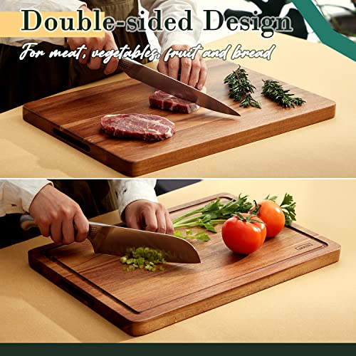 Luomal Large Acacia Wood Cutting Board 17x12in with Gift Box, Wooden Cutting Board for Kitchen, Charcuterie Board with Juice Groove, Chopping Board for Meat, Vegetables, Fruit and Cheese