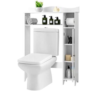 hysache over-the-toilet storage organizer, home bathroom space saver w/ 2 long open shelves, 1-door cabinet, adjustable shelf, anti-toppling storage rack, freestanding organizer toilet rack stand