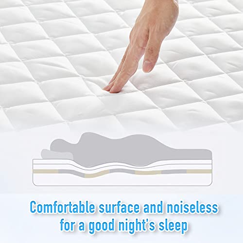 HYLEORY King Size Waterproof Mattress Pad Protector, Breathable Quilted Mattress Cover Noiseless Waterproof Fitted Sheet Mattress Topper Upto 21" Deep Pocket, White