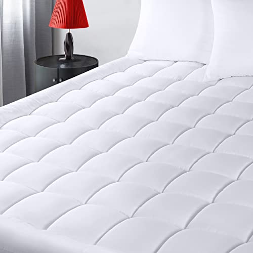 Utopia Bedding Quilted Fitted Premium Mattress Pad Queen Size - Pillow Top Mattress Topper - Elastic Fitted Fluffy Mattress Protector - Mattress Cover Stretches up to 16 Inches Deep -Machine Washable