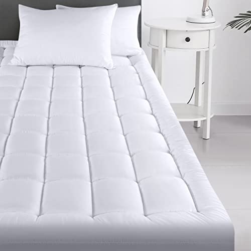 Utopia Bedding Quilted Fitted Premium Mattress Pad Queen Size - Pillow Top Mattress Topper - Elastic Fitted Fluffy Mattress Protector - Mattress Cover Stretches up to 16 Inches Deep -Machine Washable