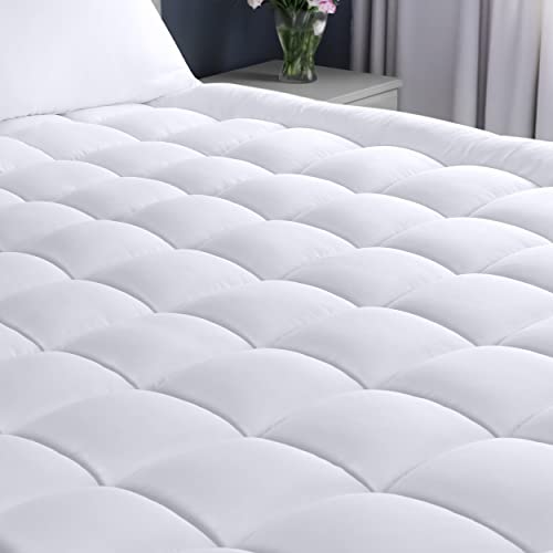 Utopia Bedding Quilted Fitted Premium Mattress Pad Queen Size - Pillow Top Mattress Topper - Elastic Fitted Fluffy Mattress Protector - Mattress Cover Stretches up to 16 Inches Deep -Machine Washable