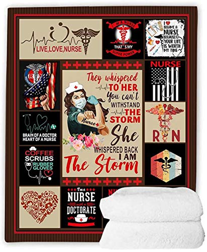 Nurse Blanket Nurse Gifts for Women RN Gifts Super Soft Sherpa Throw Blankets for Nurses Gifts for Nurses Women Nurse Practitioner Gifts 50x60 (Storm)