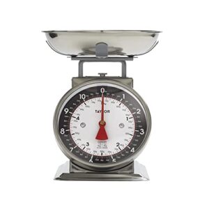 Taylor Mechanical Kitchen Weighing Food Scale Weighs up to 11lbs, Measures in Grams and Ounces, Black and Silver