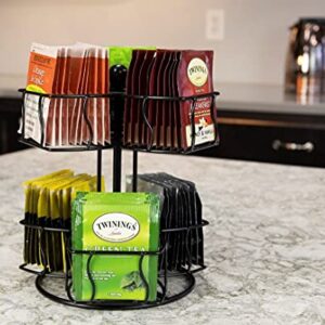 Nifty Tea Bag Spinning Carousel – 6 Compartments, Up to 60 Tea Bags Storage, Spins 360-Degrees, Lazy Susan Platform, Modern Black Design, Home or Office Kitchen Counter Organizer