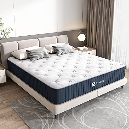 Avenco Queen Size Mattress, Queen Mattress in a Box, 10 Inch Hybrid Mattress Queen, Individually Pocketed Coils and Comfort Foam, Strong Edge Support, Medium Firm, CertiPUR-US, 100 Nights Trial