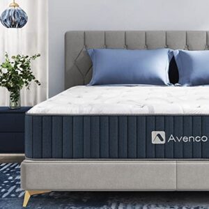 avenco queen size mattress, queen mattress in a box, 10 inch hybrid mattress queen, individually pocketed coils and comfort foam, strong edge support, medium firm, certipur-us, 100 nights trial