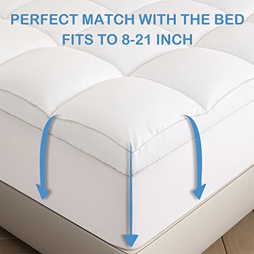 LIANLAM Mattress Topper for Back Pain Relief, Soft Mattress Protector Cover with 8"-21" Deep Pocket (White, King)