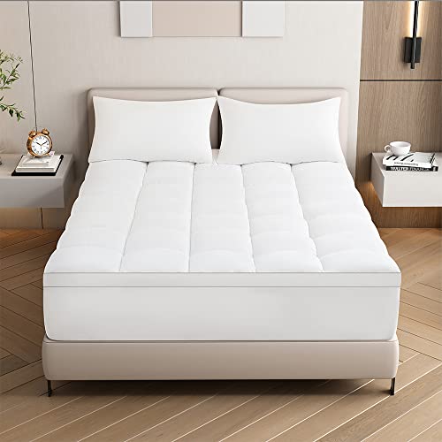 LIANLAM Mattress Topper for Back Pain Relief, Soft Mattress Protector Cover with 8"-21" Deep Pocket (White, King)