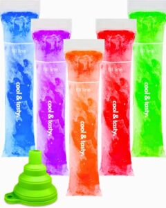 ansmio 150 disposable popsicle mold bags with zip seals, 8x2" freezer tubes for diy ice pops, yogurt, juice & fruit smoothies - includes funnel for healthy snack prep, bpa-free, ice pop molds