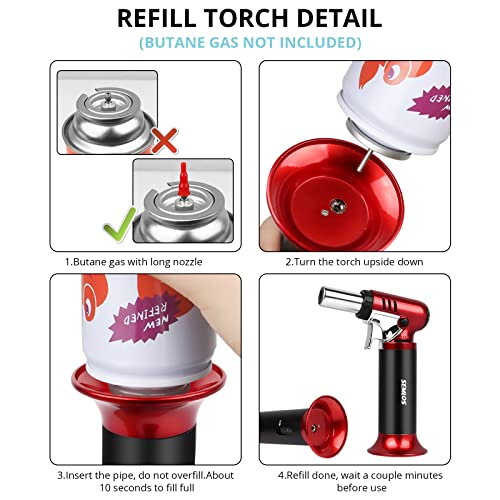 Semlos Butane Torch with Fuel Gauge, Refillable Cooking Torch Lighter, One-handed Operation Blow Torch with Safety Lock and Adjustable Flame, Fit All Butane Tanks Kitchen Torch for Creme Brûlée, BBQ