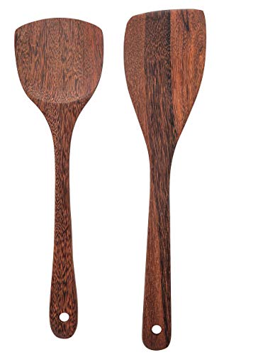 Wooden Spatulas for cooking - Set of 2 12.8 Inch 12 Inch Versatile Utensils, Wooden Spoons, Anti Scratch Non Stick Cookware, Eco Friendly, MyFurtive Wooden Wok Spatula Turner For Cooking