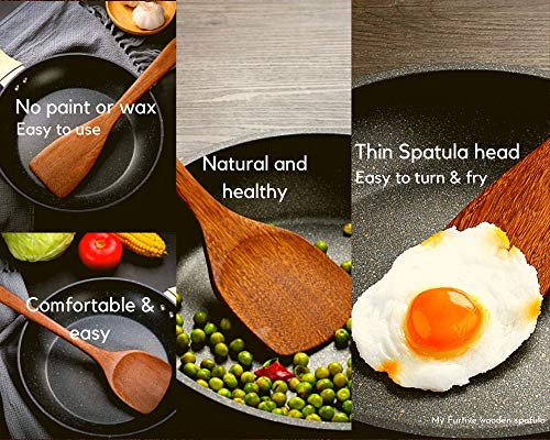 Wooden Spatulas for cooking - Set of 2 12.8 Inch 12 Inch Versatile Utensils, Wooden Spoons, Anti Scratch Non Stick Cookware, Eco Friendly, MyFurtive Wooden Wok Spatula Turner For Cooking