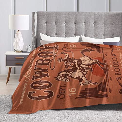 Vintage Western Cowboy Riding Horse Soft Throw Blanket All Season Microplush Warm Blankets Lightweight Tufted Fuzzy Flannel Fleece Throws Blanket for Bed Sofa Couch 60"x50"