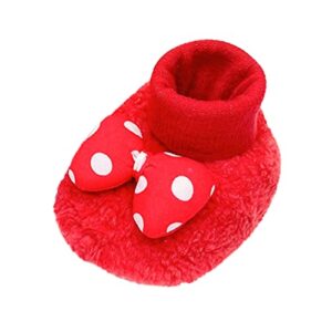 lykmera winter children baby toddler shoes for boys girls flat sock shoes plush polka dot bow gender neutral baby shoes (red, 0-6 months)