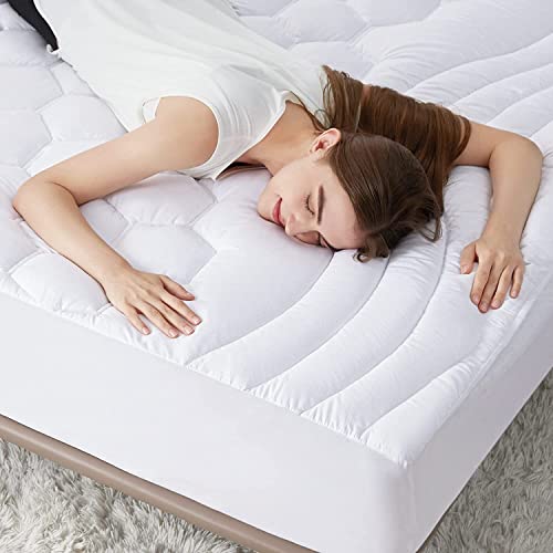 Bedsure Short Queen Mattress Pad - Soft Cooling Mattress Pad RV Queen, Quilted Fitted Mattress Protector with 8-21" Deep Pocket, Breathable Fluffy Pillow Top, White, 60x75 Inches