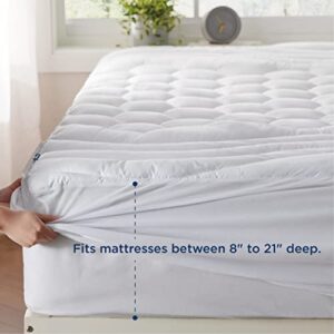 Bedsure Short Queen Mattress Pad - Soft Cooling Mattress Pad RV Queen, Quilted Fitted Mattress Protector with 8-21" Deep Pocket, Breathable Fluffy Pillow Top, White, 60x75 Inches