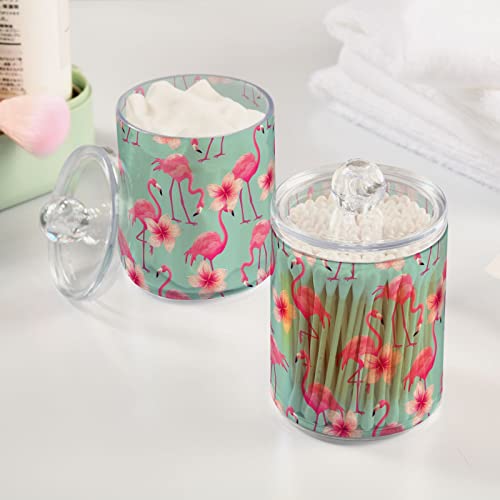 Sletend 2 Pack Plastic Qtips Holder Flamingo Flower Bathroom Container Storage Holder Vanity Canister Jar for Cotton Swabs,Bath Salts,Makeup Sponges,Hair Accessories